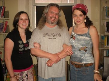 The writer, left, and her sister meet Beatles collector extraordinaire Jim Cushman at the Lenox Library, June 2009.