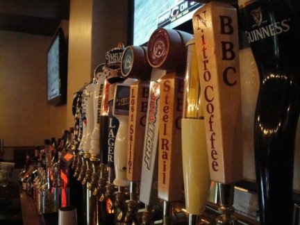 Array of draft beer taps at the Purple Pub in Williamstown.